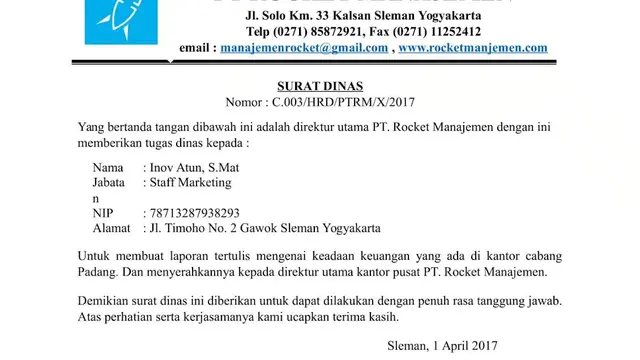 Contoh Surat Dinas