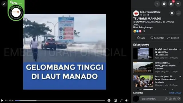Gambar Tangkapan Layar Kabar Manado Diterjang Tsunami pada Minggu 17 Januari 2021 (sumber: Facebook)