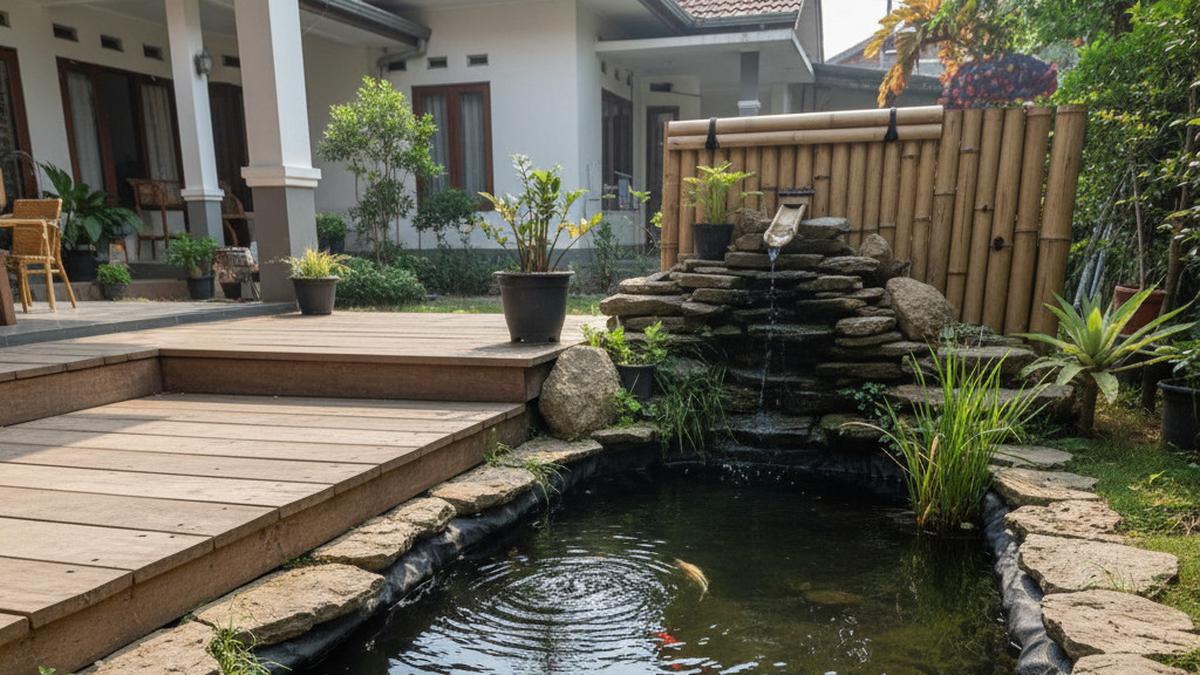 7 Model Kolam Ikan dengan Jembatan Bambu Mini di Teras Rumah, Cocok untuk Spot Santai dan Healing