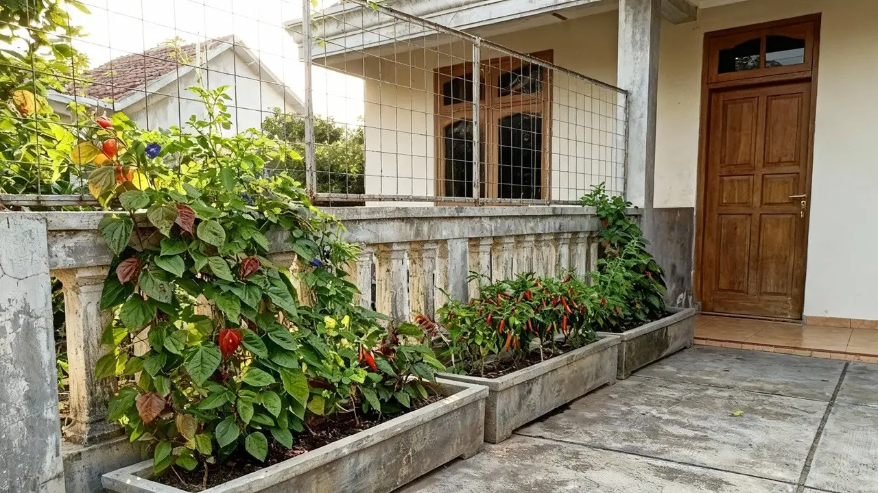 Model Kebun Mini di Teras Cor Tanpa Tanah