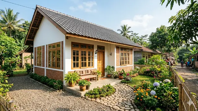 Desain Rumah Bata Merah Sederhana dengan Nuansa Hangat ala Desa. Gemini