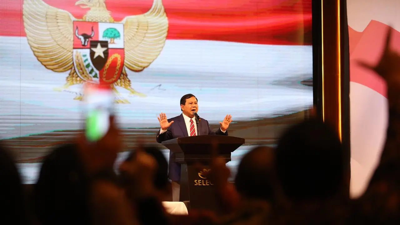 Capres Prabowo Subianto saat berpidato di hadapan pengusaha dan warga etnis Tionghoa Medan, di Selecta Royal Ballroom, Jumat, 22 Februari 2019