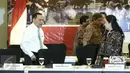 Menko PMK, Puan Maharani usai melakukan rapat koordinasi di Kementerian PMK, Jakarta, Senin (6/2). Rapat membahas mengenai program bantuan pangan non tunai. (Liputan6.com/Faizal Fanani)
