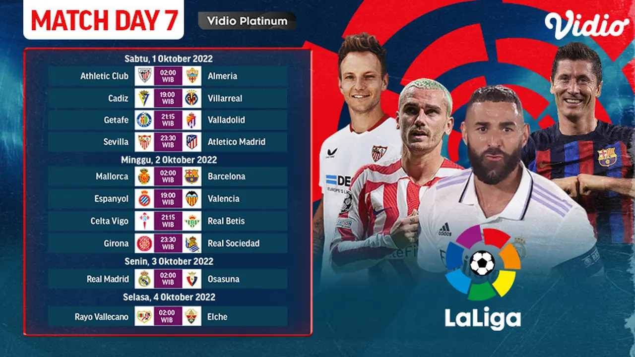 Link Live Streaming La Liga Spanyol 2022/23 Matchweek 7 di Vidio : Ada Big Match Sevilla Vs Atletico Madrid