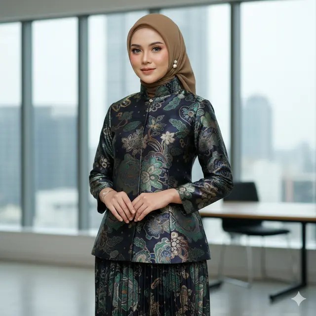 Atasan Batik Silk dengan Rok Panjang (Foto: Gemini AI)