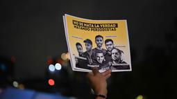 Sejumlah aksi unjuk rasa dan peringatan serta penghormatan digelar di beberapa negara untuk menyerukan kecaman terhadap serangan Israel yang menewaskan setelah lima jurnalis Al Jazeera dan dua jurnalis lepas di Gaza. (Yuri CORTEZ/AFP)