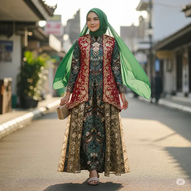 Gamis Batik Kombinasi Brokat Payet
