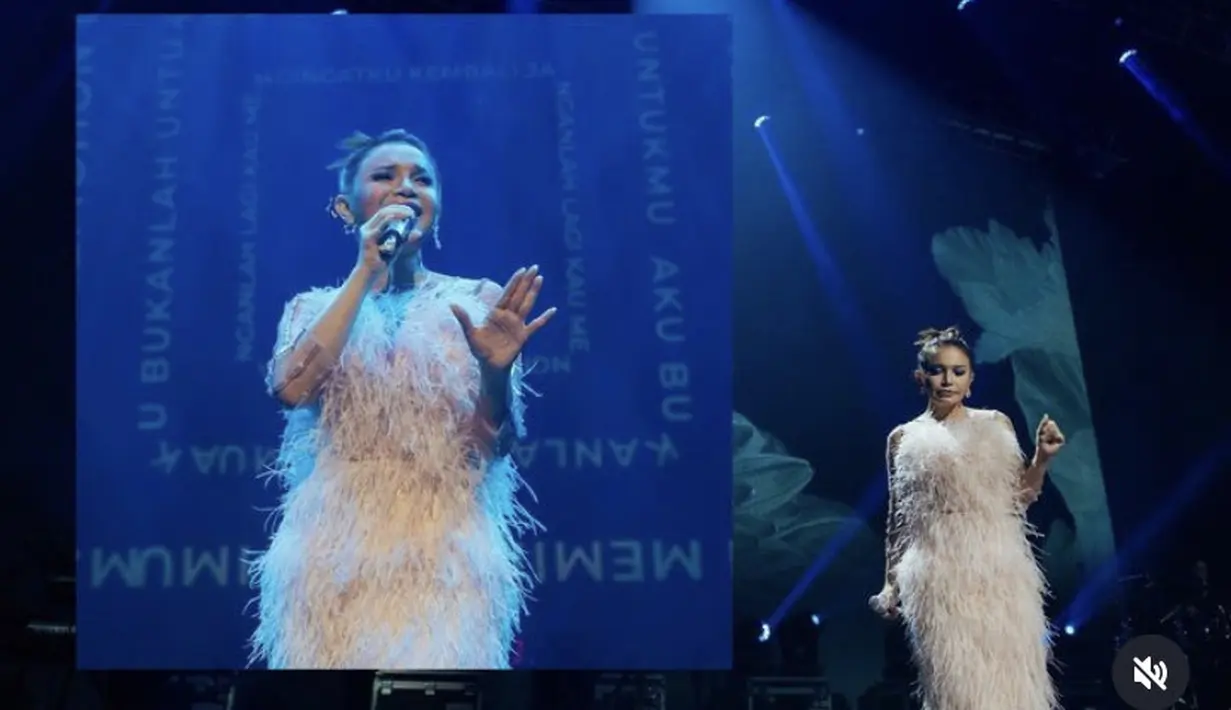 Dengan gaya rambut yang diikat ke belakang saat mengenakan dress berbulu tersebut (@itsrossa910)