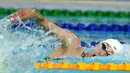 Aksi perenang asal Kanada, Ruck Taylor saat bersaing pada kejuaraan renang 200m gaya bebas putri Commonwealth Games 2018 di Aquatic Center di Gold Coast, Australia (5/4). (AP Photo/Rick Rycroft)