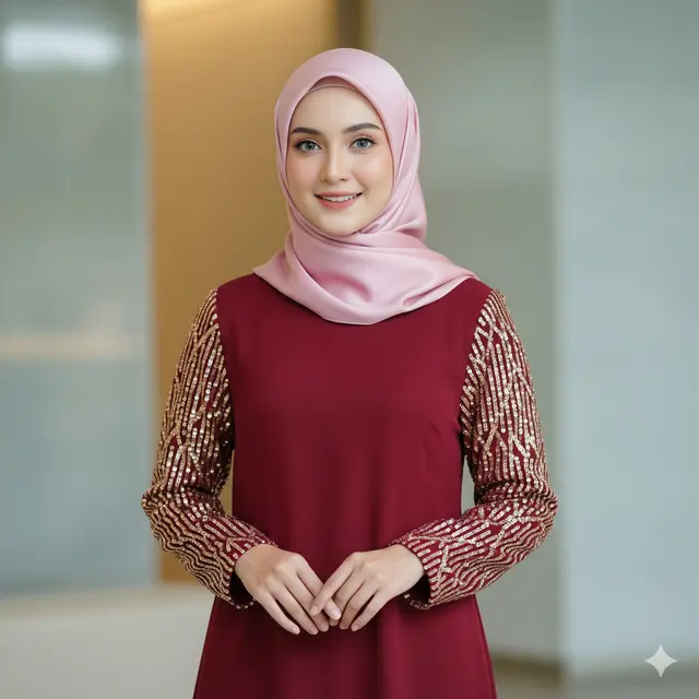 Dress Panjang Muslim Kombinasi Aksen Payet Elegan