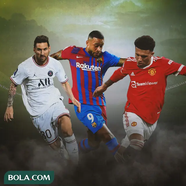 Ilustrasi Lionel Messi, Memphis Depay, Jadon Sancho