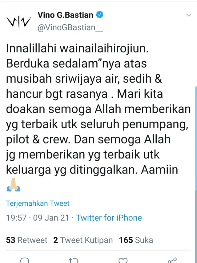 Unggahan Vino G. Bastian. (Foto: Twitter @VinoGBastian_)