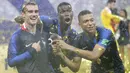 Pada laga final, Mbappe mampu menyumbang gol yang turut membawa Prancis menang 4-2 atas Kroasia dan mengunci gelar juara dunia 2018. (AP/Matthias Schrader)