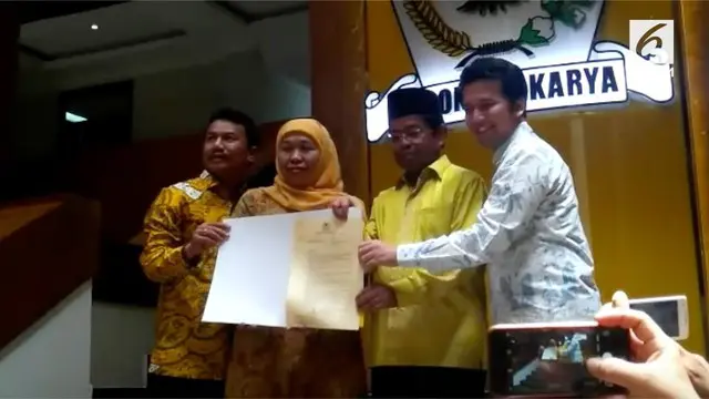 Khofifah Indar Parawansa dan Emil Dardak resmi diusung Partai Golkar dan Demokrat di Pilgub Jatim 2018.