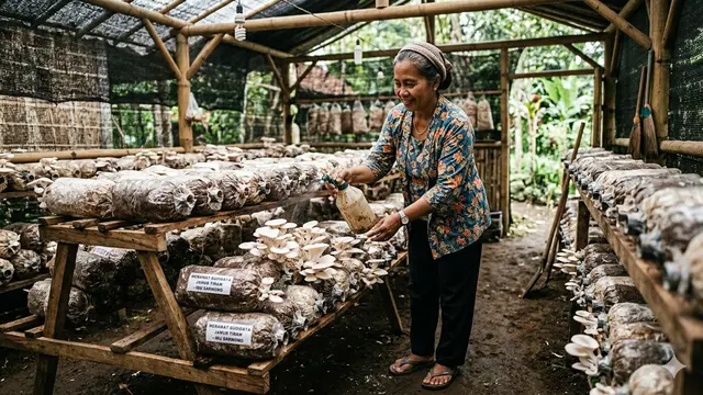 Inspirasi Budidaya Jamur Tiram untuk Ibu-Ibu Desa. Gemini