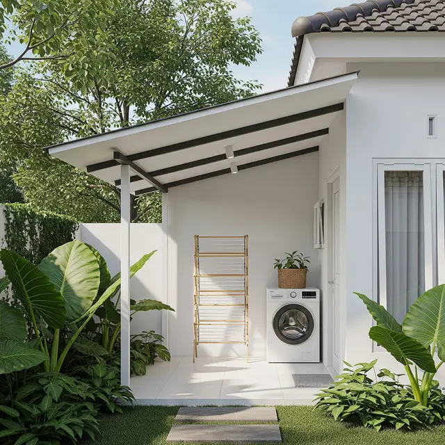 Model Kanopi Anti Lembap yang Cocok untuk Laundry Rumah Minimalis Desain Atap Miring