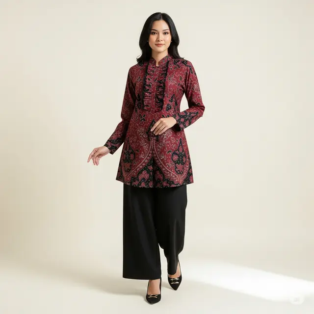 Model Atasan Batik dengan Detail Layer atau Ruffle.