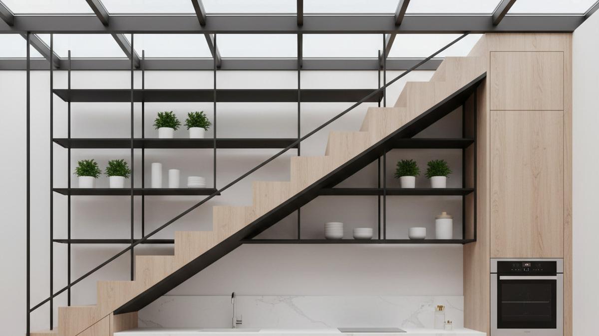 7 Inspirasi Dapur Bawah Tangga dengan Rak Besi dan Pencahayaan Natural 2025 untuk Rumah Modern