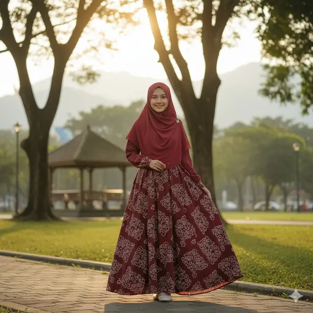 Gamis Batik Kombinasi Kain Polos
