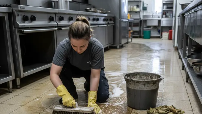 Ilustrasi Membersihkan Lantai Dapur Berminyak