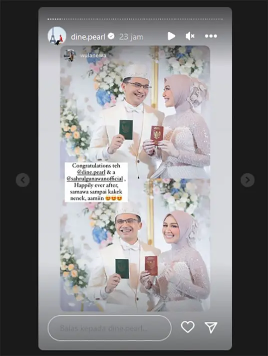 Selain Jessica Milla dan Yakup yang berbahagia, artis yang juga politisi juga mengakiri masa dudanya. Setelah tujuh tahun tanpa pasangan, akhirnya Wakil Bupati Bandung itu menikah dengan Dirut Rumah Sakit AMC Cileunyi, Dine Mutiara Aziz. [Instagram/dine.pearl]