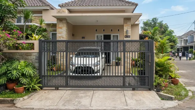 Inspirasi Pagar Geser untuk Rumah Tipe 36 dengan Carport 1 Mobil yang Aman dari Maling Model Kombinasi Besi dan Kisi Motif