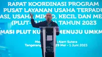 Menkop UKM Teten Masduki dalam sambutannya pada acara Rapat Koordinasi (Rakor) PLUT-KUMKM Tahun 2023 di Hotel Mercure, Tangerang Selatan, Rabu (31/5)Istimewa.