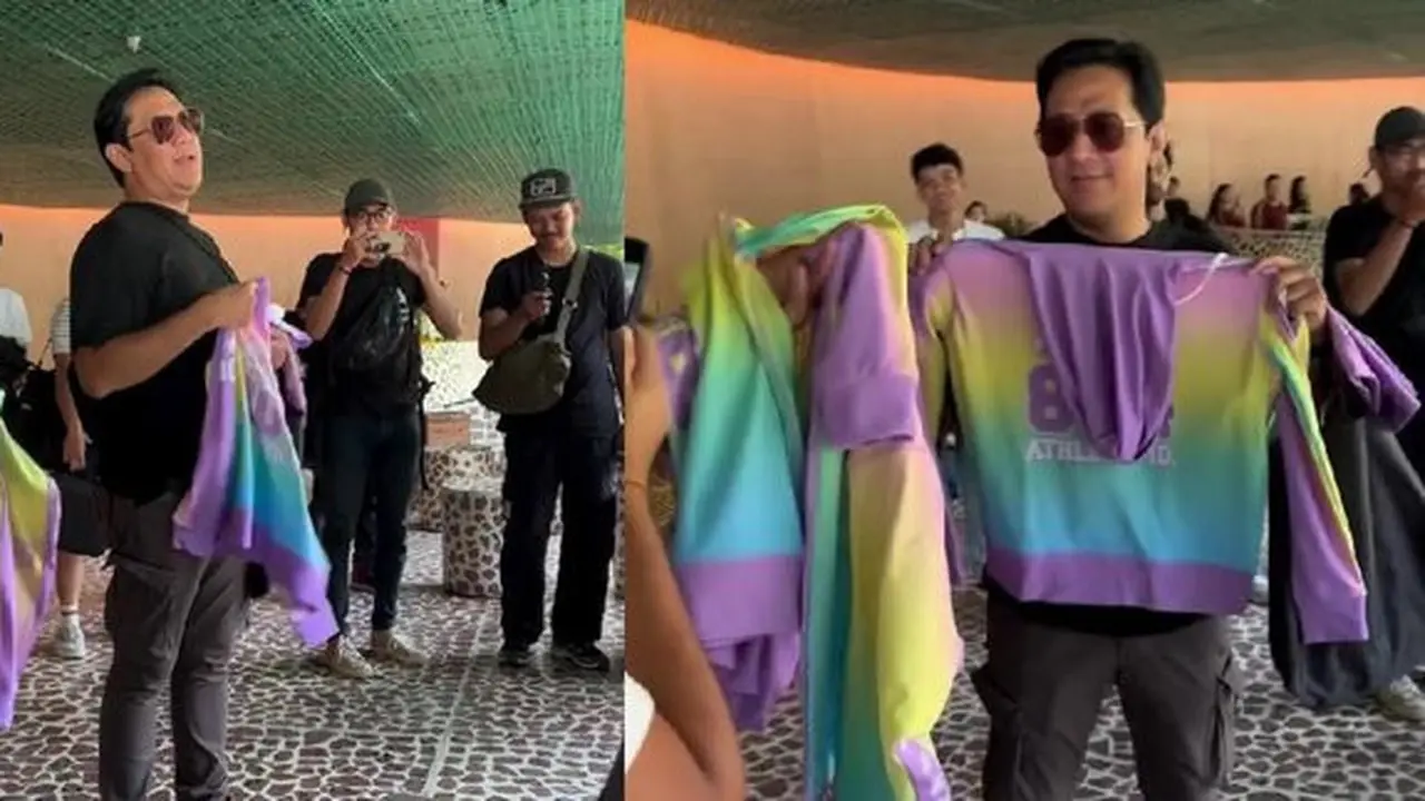 Pakai Setelan Warna-Warni untuk ke Pantai, Intip Momen Kocak  Andre Taulany yang Kembali Bagikan Seragam untuk The Prediksi