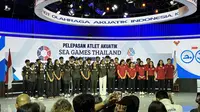 Acara pelepasan skuad akuatik Indonesia untuk berlaga dalam SEA Games 2025 digelar di The Convergence Indonesia, Kuningan, Jakarta Selatan pada Sabtu (6/12/2025). (Liputan6.com/Melinda Indrasari)
