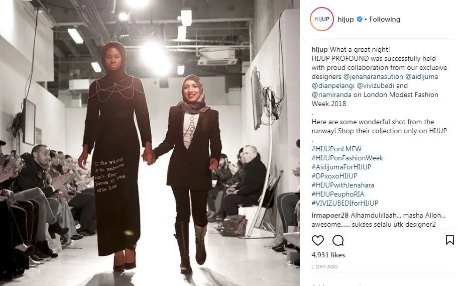 Desainer Indonesia Ria Miranda, Jenahara, dan Dian Pelangi mencuri perhatian di London Modest Fashion Week. (Foto: instagram/hijup)