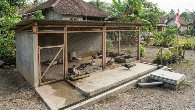Model kandang entok yang mudah dibersihkan yang anti bau dan tidak ganggu tetangga model lantai semen