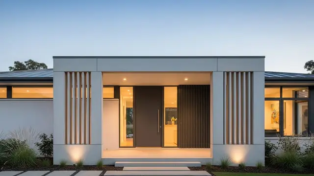 Tampak Depan Rumah Klasik Modern dengan Pilar Sederhana