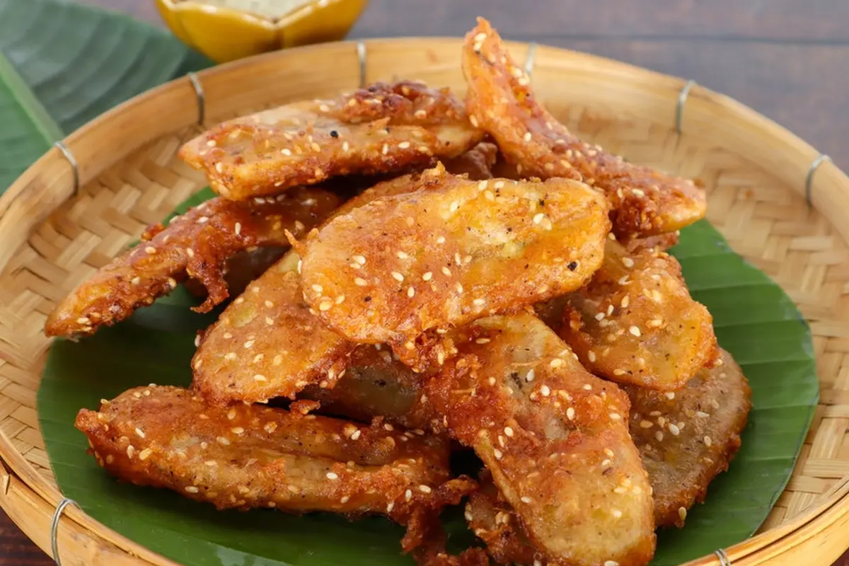 pisang penyet goreng wijen