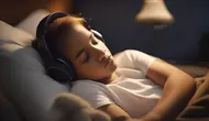 Ilustrasi Tidur Nyenyak Sambil Mendengarkan Konten ASMR di TikTok atau Youtube (Gambar dari AI)