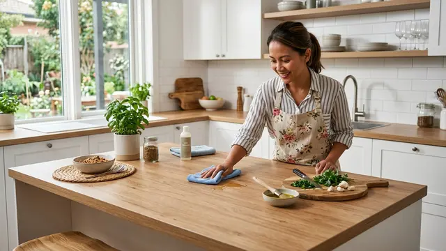 Meja Dapur HPL dengan Motif Kayu (AI Generated)