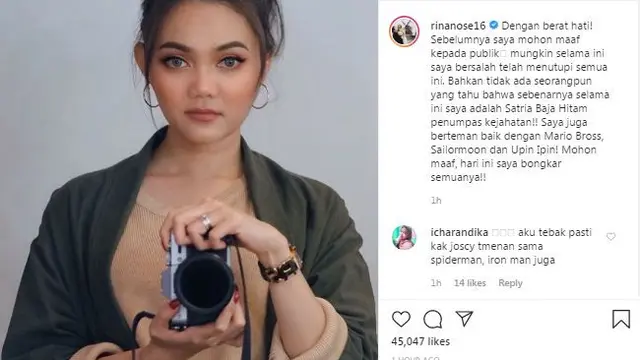 Unggahan Rina Nose. (Foto: Instagram @rinanose16)