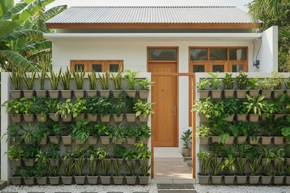 Model Rumah Kecil Tapi Luas dengan Pagar Tanaman Hijau