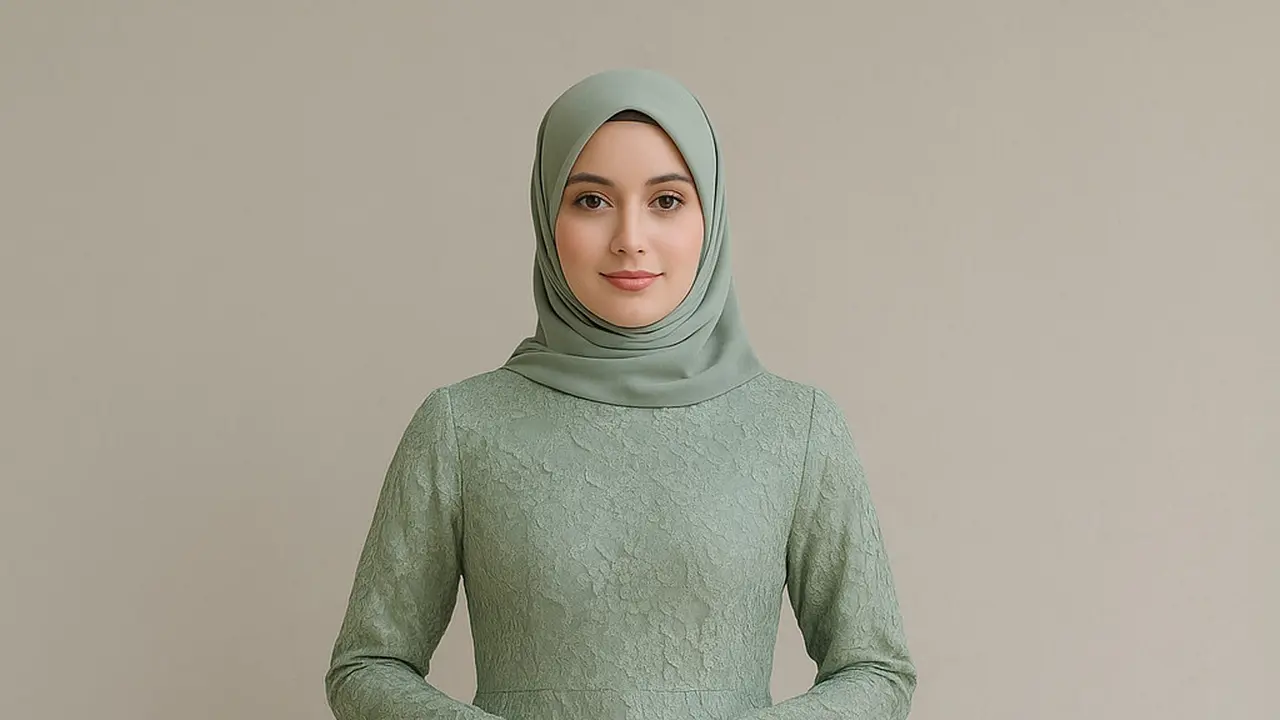 Gamis Brokat Kaftan Modern dengan Potongan Asimetris