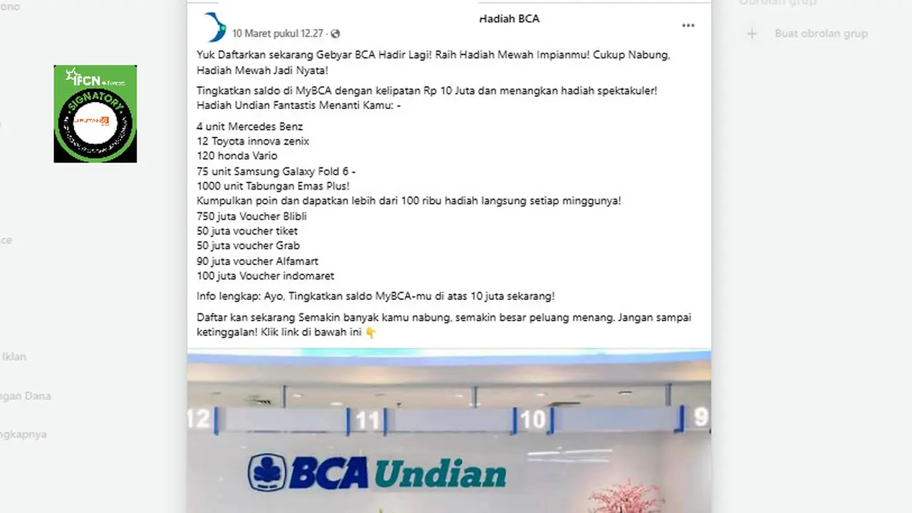 Tangkapan layar klaim link pendaftaran Gebyar BCA