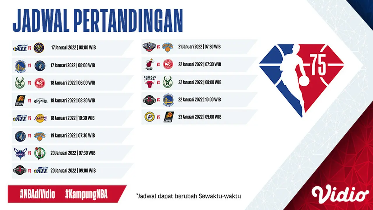 Jadwal Live Streaming NBA 2021/2022 Musim Reguler Pekan Ke-14 di Vidio