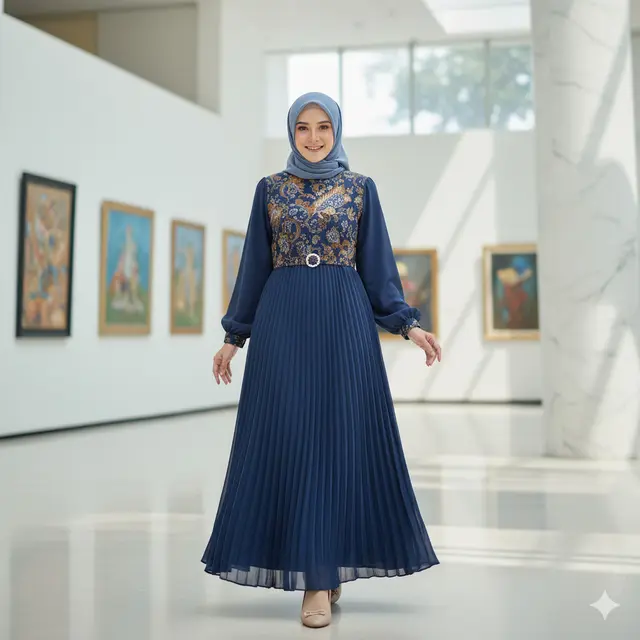 Model Gamis Terbaru Batik Kombinasi Sifon
