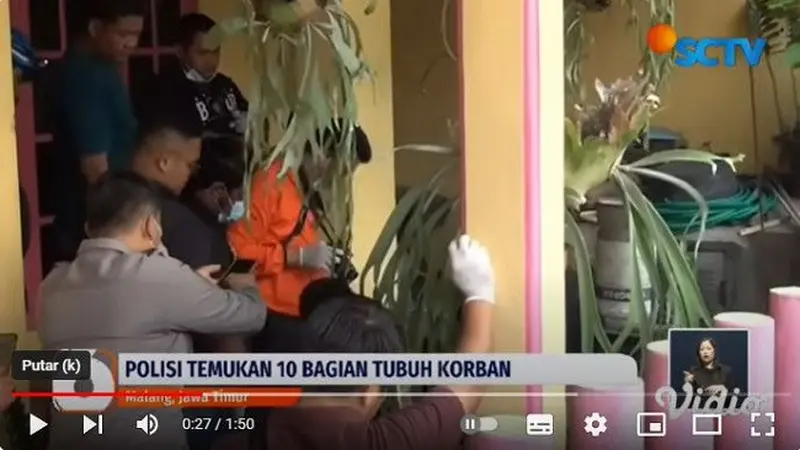 Warga di Jalan Serayu, Kelurahan Bunulrejo, Malang, Jawa Timur digegerkan dengan kasus pembunuhan disertai mutilasi pada Sabtu 30 Desember 2023. Pelaku dan korban merupakan pasangan suami istri. (YouTube Liputan6)