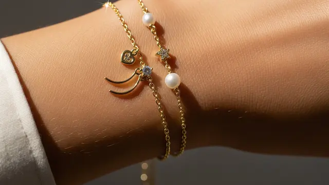 Gelang Rantai Tipis dengan Charm Kecil