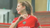 Pemain asing Gresik Petrokimia Pupuk Indonesia Hanna Davyskiba. Outside hitter asal Belarus itu direkrut bersama Megawati Hangestri Pertiwi menjelang final four PLN Mobile Proliga 2025. (foto: instagram @petrovoli_)