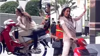 Takut terlambat, finalis Miss Grand Thailand 2023 viral naik ojol ke lokasi acara perlombaan. (Sumber: TikTok/aunty_keyla22)