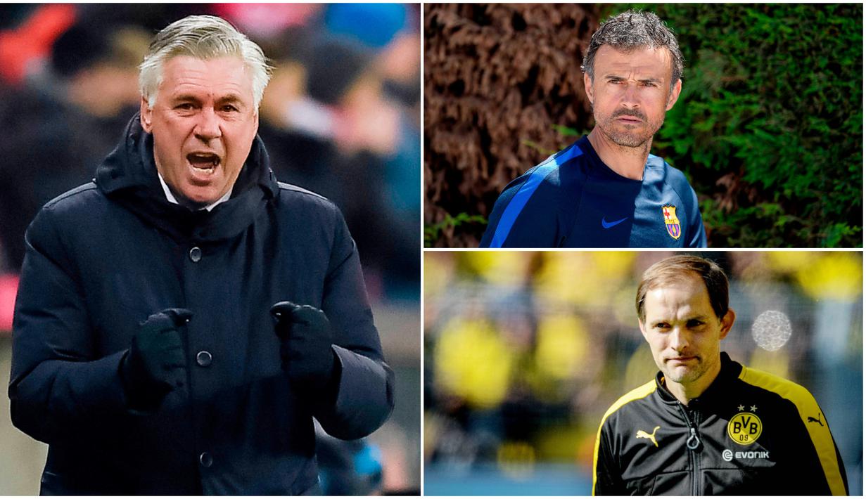 Berikut ini enam pelatih top dunia yang saat ini menganggur. Dua diantaranya adalah Carlo Ancelotti dan Luis Enrique. (Foto-foto Kolase AFP)