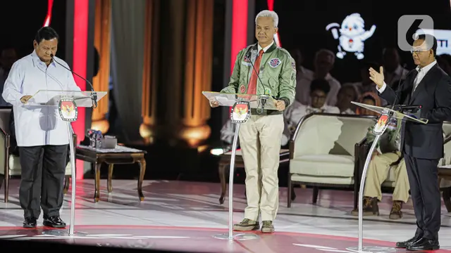 Potret Ketiga Capres Saling Menanggapi Argumen pada Debat Ketiga Pemilu 2024
