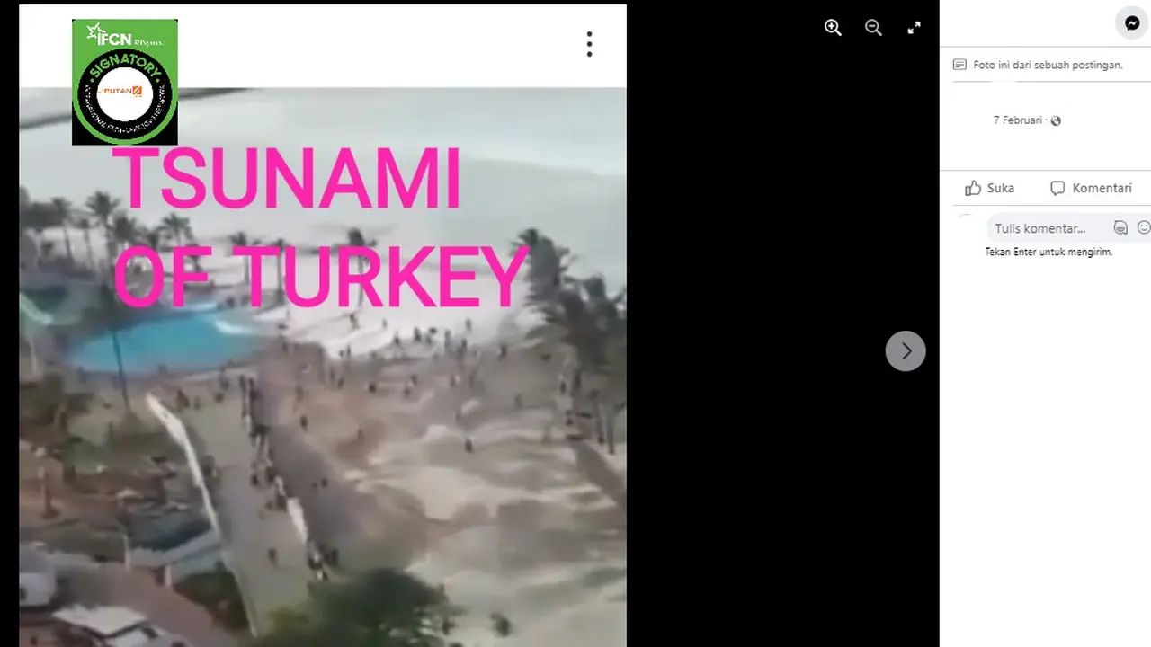 Tangkapan layar klaim foto tsunami di Turki,