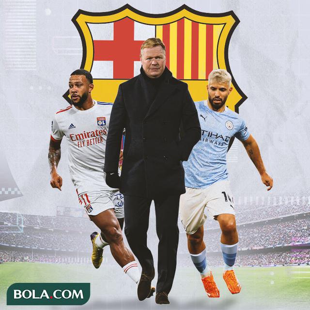 Barcelona - Ronald Koeman diapit Memphis Depay, Sergio Aguero