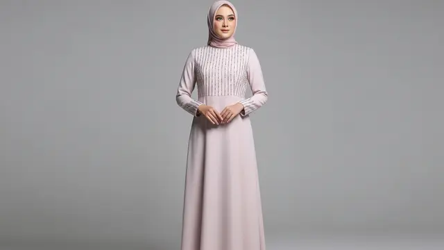 Gamis Polos Payet Linear pada Bagian Dada